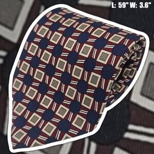 Robert Talbott Tie Mens Navy Blue Burgundy Foulard Geometric 100% Silk 59" USA